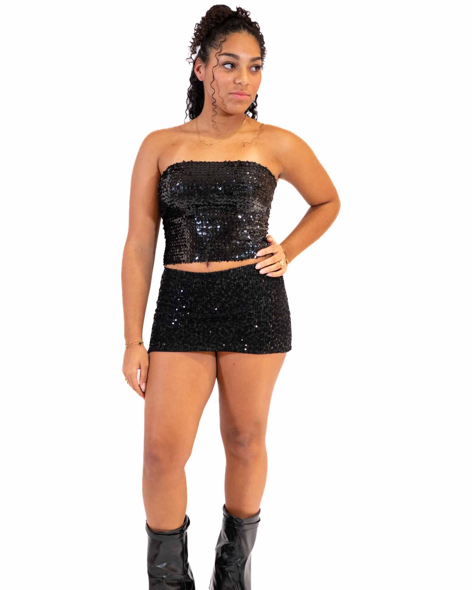 mini jupe à sequins noir