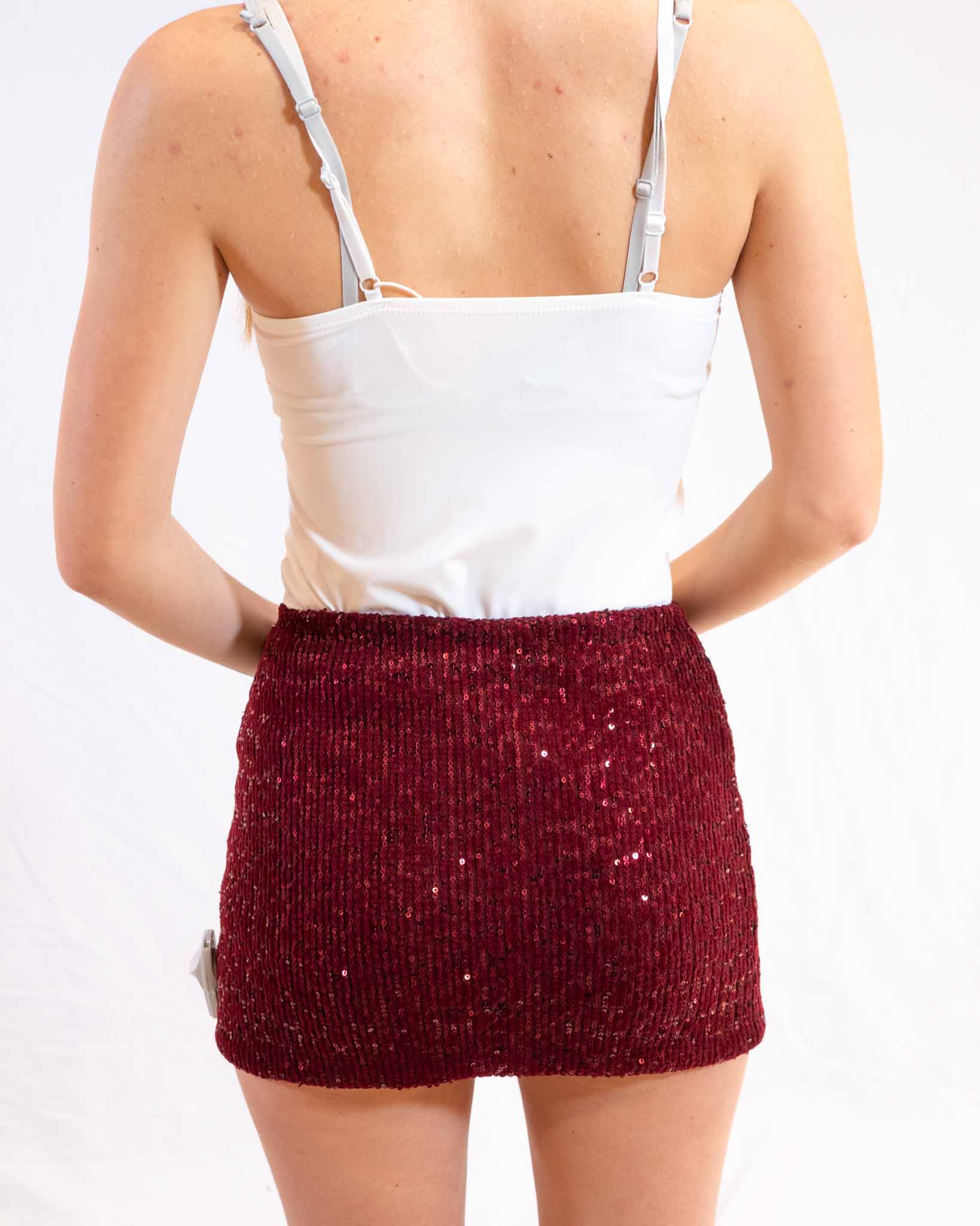 mini jupe à sequins ROUGE