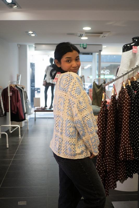 blouse brodé bleu 100% coton