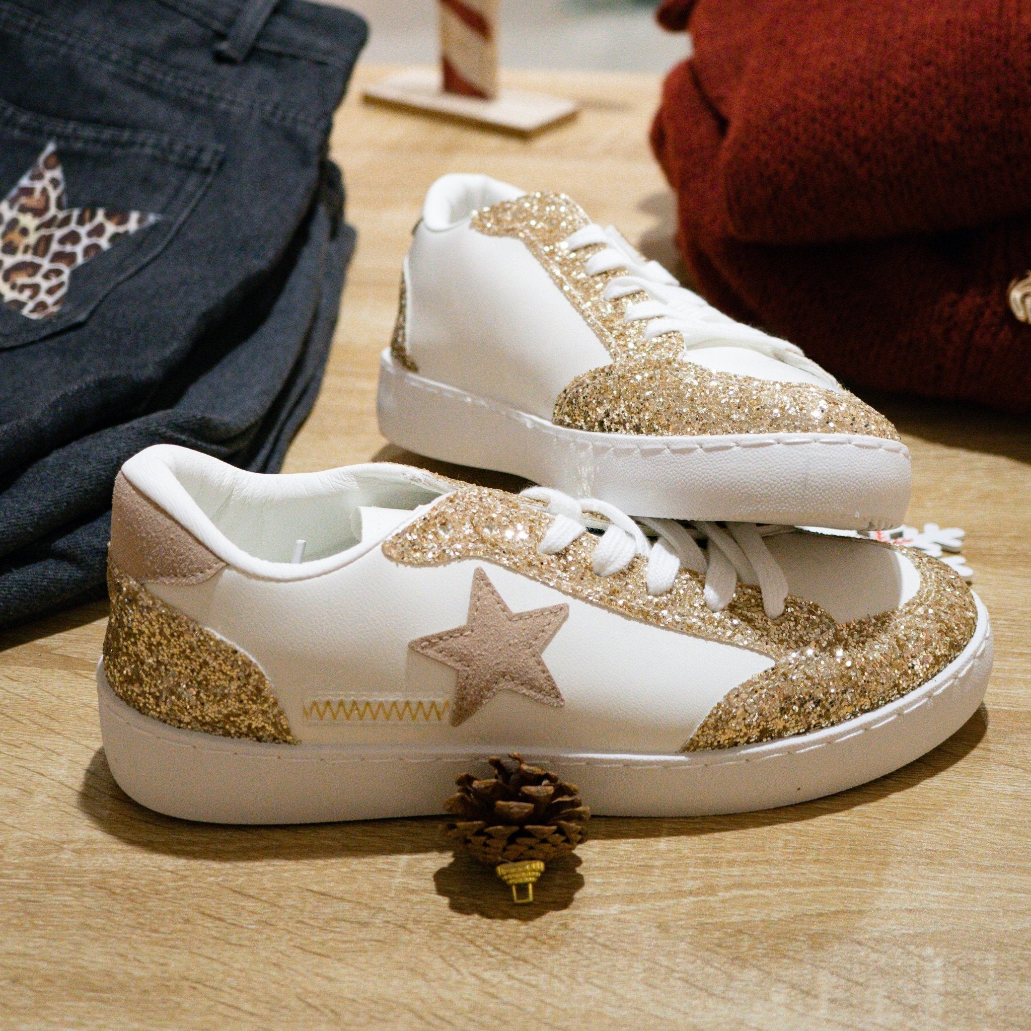 Baskets glitter gold - Mode femme - SHEY Boutique Langon