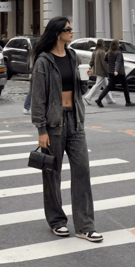 ENSEMBLE EN MOLLETON EFFET MARBRÉ AVEC STRASS - Mode femme - SHEY Boutique Langon