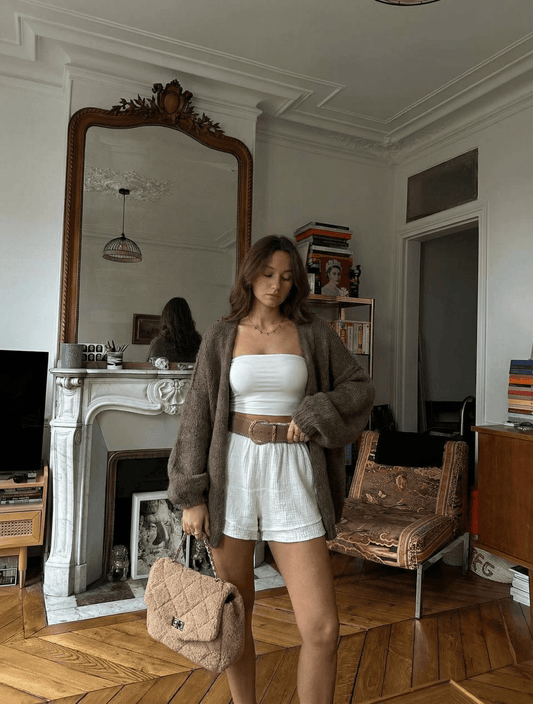 Gilet très chaud en laine taupe - Mode femme - SHEY Boutique Langon